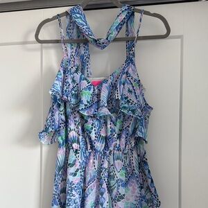 Lilly Pulitzer Vibrant Blue and Green Maxi Dress w/ Removable Scarf